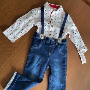 Boys' Cat & Jack Heart Print Button Down Outfit 18M NWT